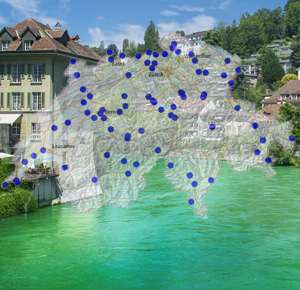 Temperaturmessung in Schweizer Flüssen Landkarte der Messstationen