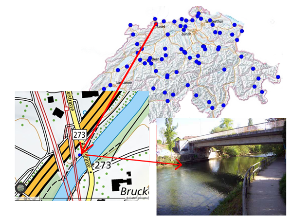 Messstation der Wassertemperatur der Birs in Münchenstein BL.